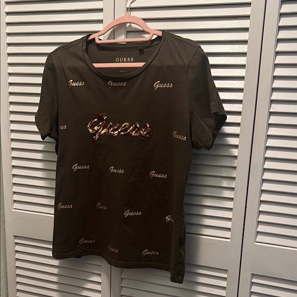 Guess Tops - #1406+Guess gold T-Shirt with Sequin Logo